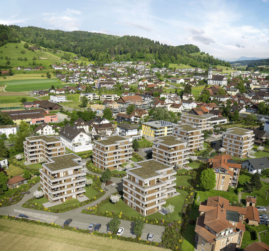 Wohnungsblöcke Visualisierung Vogelperspektive